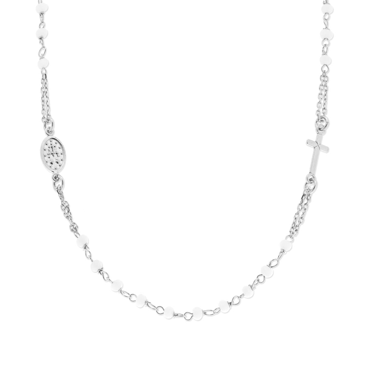 Collana Rosario cm 50 con Grani Bianchi, Argento s925 Silver