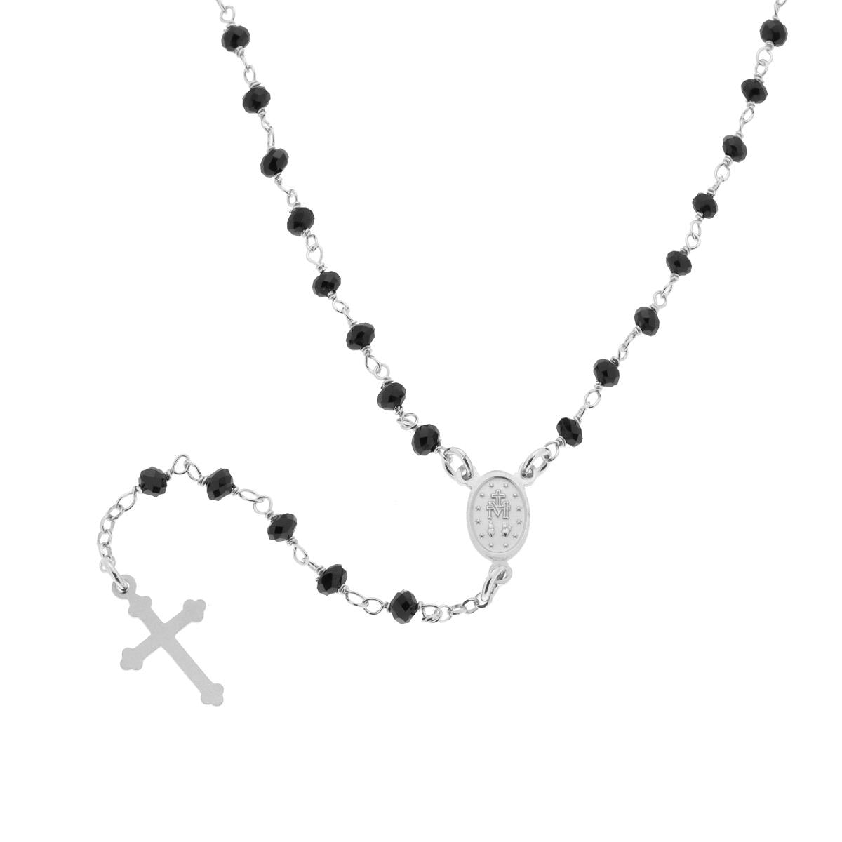 Collana Rosario con Grani Neri, Argento s925