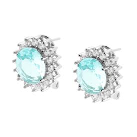 Orecchini Clip Zircone Ovale Acquamarina, in Argento S925