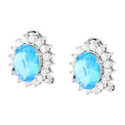 Orecchini Clip Zircone Ovale Acquamarina, in Argento S925