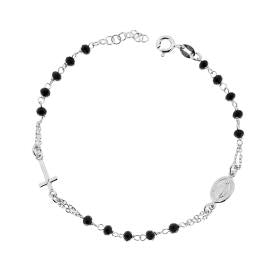 Bracciale Rosario con Grani Neri, in Argento s925