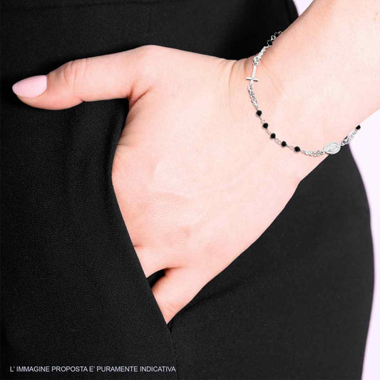 Bracciale Rosario con Grani Neri, in Argento s925