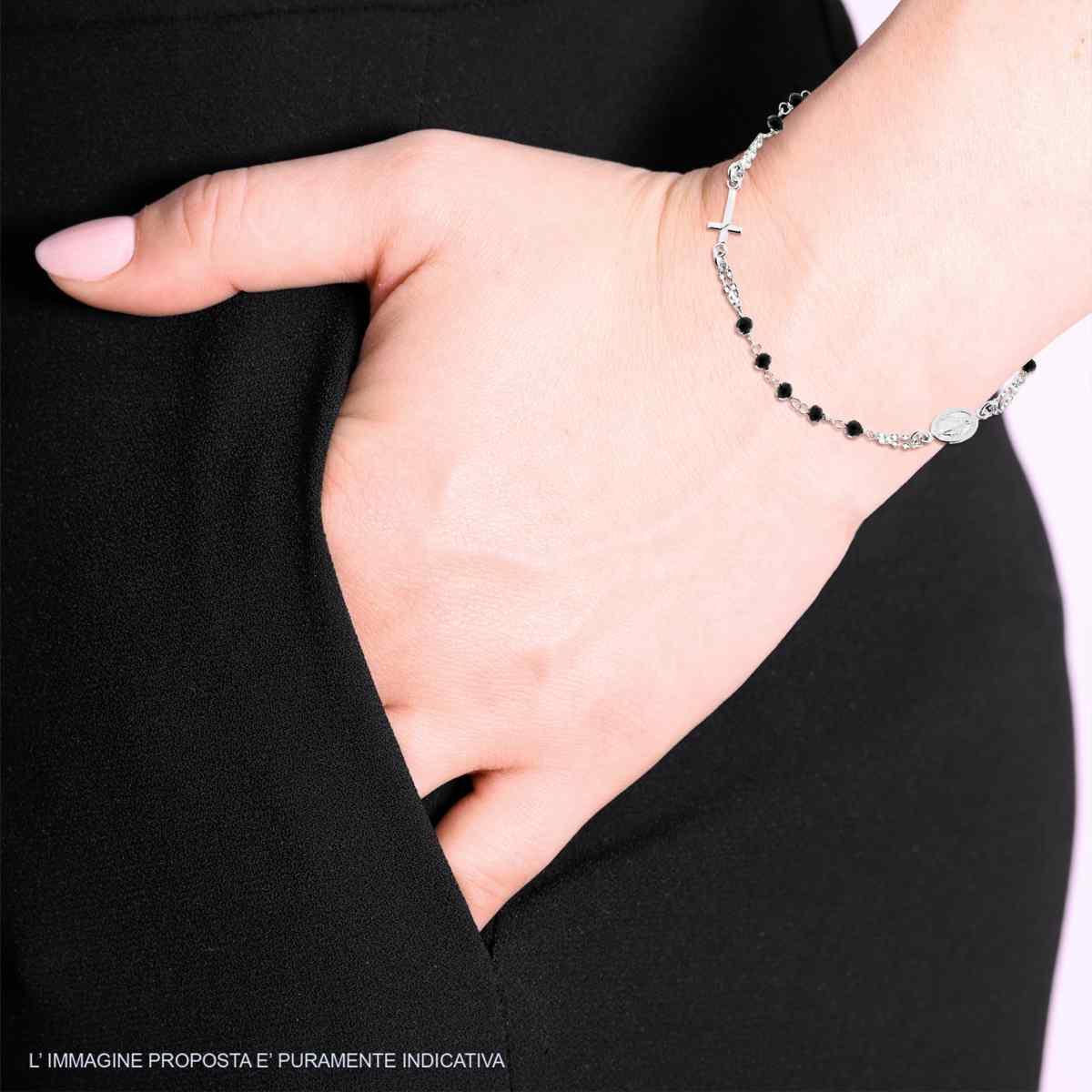 Bracciale Rosario con Grani Pallina Liscia con Croce e Madonna, in ACCIAIO
