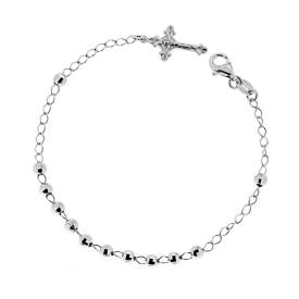 Bracciale Rosario con Grani Diamantati e Croce pendente, in Argento s925