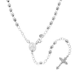 Collana Rosario cm 50 con Grani a pallina Diamantata, Argento s925