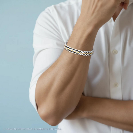 Bracciale Uomo Maglia Imperniata con dettagli colore Oro, in ACCIAIO inox