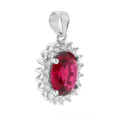 Parure Set Ciondolo e Orecchini Zircone Ovale Kate Rosso Rubino, Argento s925