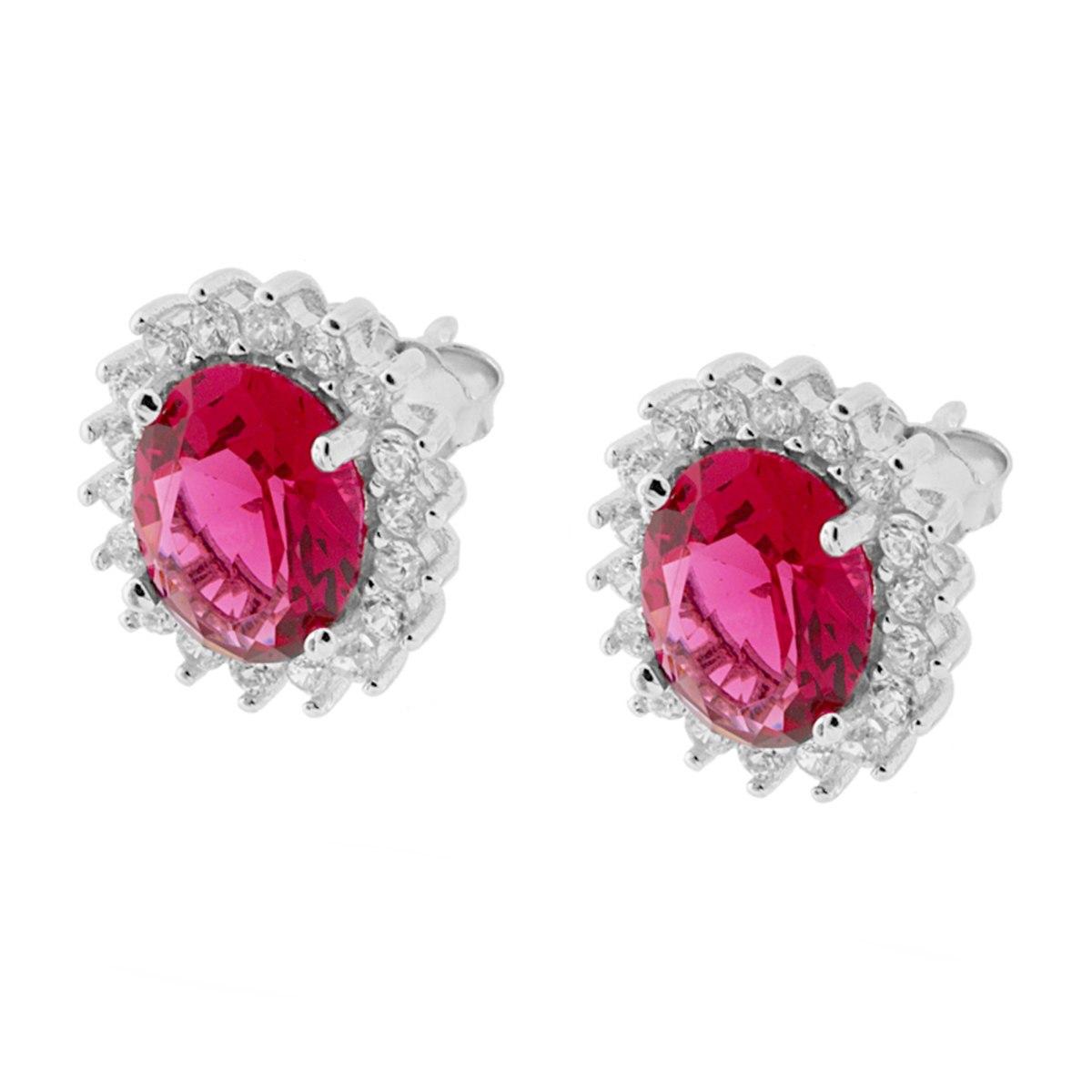 Parure Set Ciondolo e Orecchini Zircone Ovale Kate Rosso Rubino, Argento s925