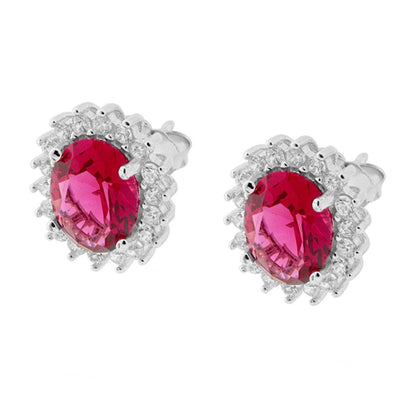 Parure Set Ciondolo e Orecchini Zircone Ovale Kate Rosso Rubino, Argento s925