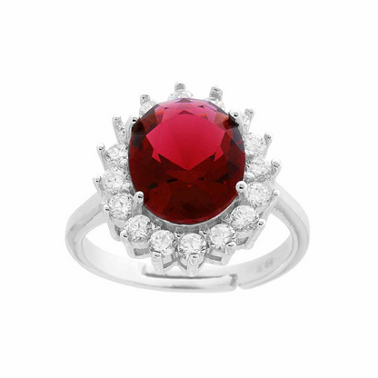 Anello Argento 925 con Zircone Ovale e Zirconi Bianchi