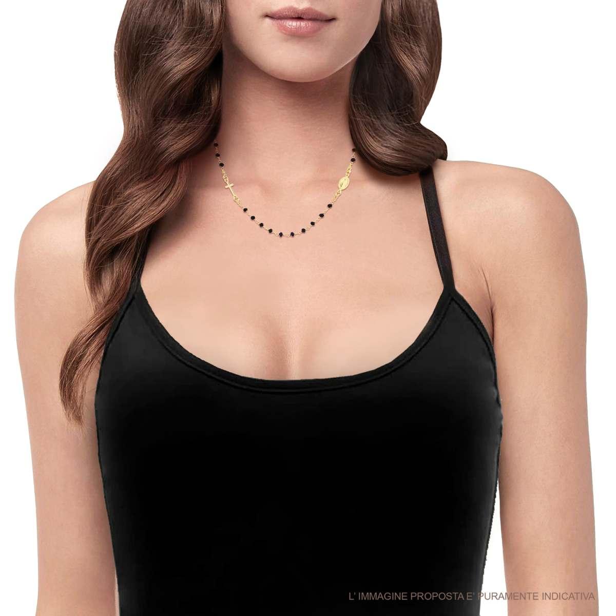 Collana Rosario cm 50 con Grani Neri, Argento s925 Gold