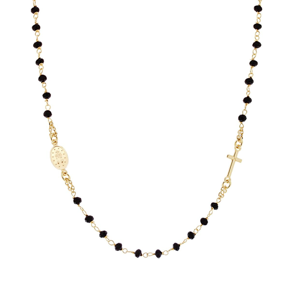 Collana Rosario cm 50 con Grani Neri, Argento s925 Gold