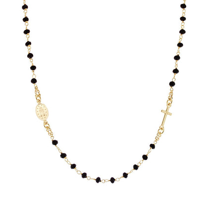 Collana Rosario cm 50 con Grani Neri, Argento s925 Gold