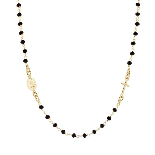 Collana Rosario cm 50 con Grani Neri, Argento s925 Gold