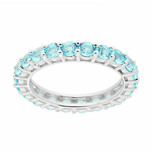 Anello Eternity Veretta a giro Acquamarina mm 3, in Argento s925