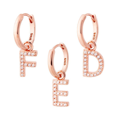 Orecchino Cerchio MONO con Lettera e Zirconi Bianchi, in Argento 925 e oro rosa