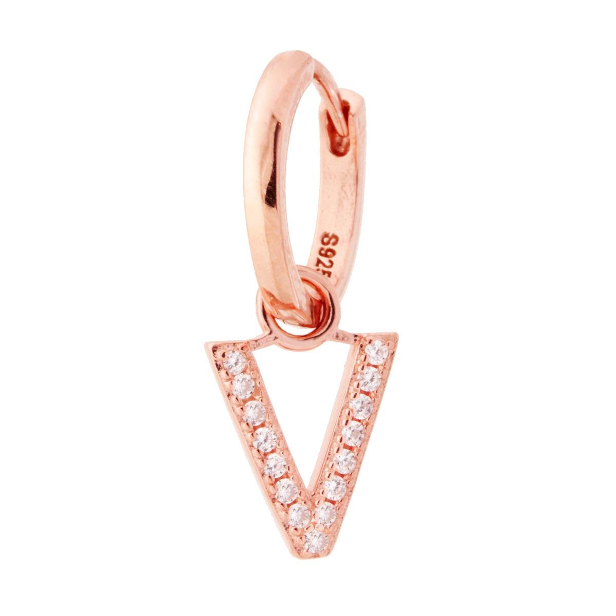 Orecchino Cerchio MONO con Lettera e Zirconi Bianchi, in Argento 925 e oro rosa
