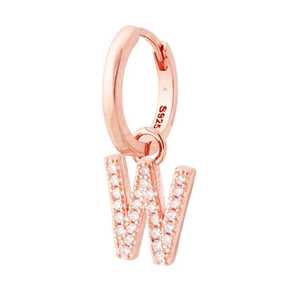 Orecchino Cerchio MONO con Lettera e Zirconi Bianchi, in Argento 925 e oro rosa