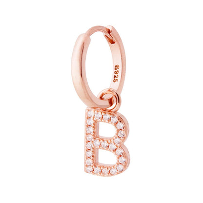 Orecchino Cerchio MONO con Lettera e Zirconi Bianchi, in Argento 925 e oro rosa