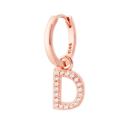 Orecchino Cerchio MONO con Lettera e Zirconi Bianchi, in Argento 925 e oro rosa