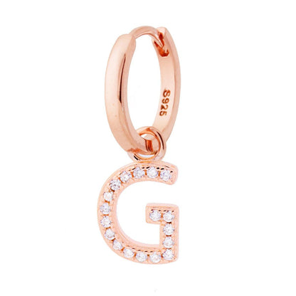 Orecchino Cerchio MONO con Lettera e Zirconi Bianchi, in Argento 925 e oro rosa
