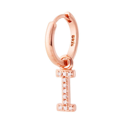 Orecchino Cerchio MONO con Lettera e Zirconi Bianchi, in Argento 925 e oro rosa