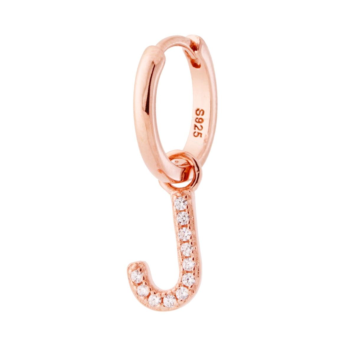 Orecchino Cerchio MONO con Lettera e Zirconi Bianchi, in Argento 925 e oro rosa