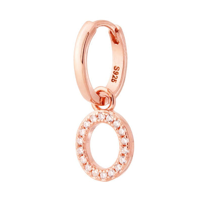 Orecchino Cerchio MONO con Lettera e Zirconi Bianchi, in Argento 925 e oro rosa
