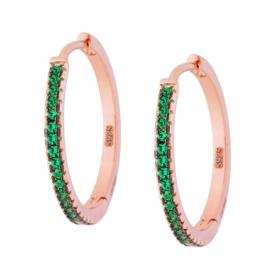 Orecchini Cerchio mm 25 con Zirconi Verde Smeraldo , in Argento s925 rosè