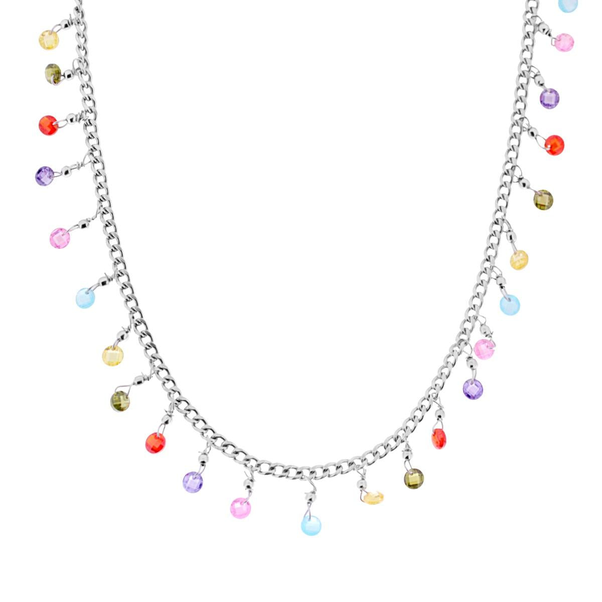 925 Silver Rose Crystal Multicolor Curb Necklace
