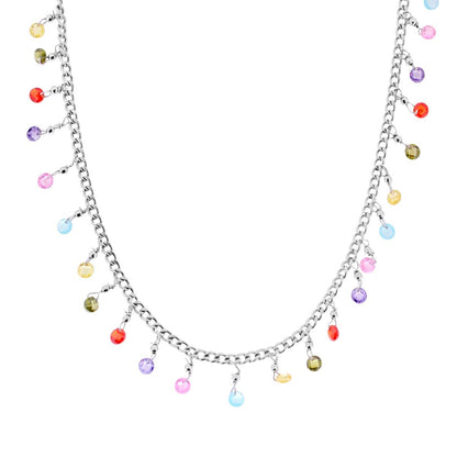 925 Silver Rose Crystal Multicolor Curb Necklace