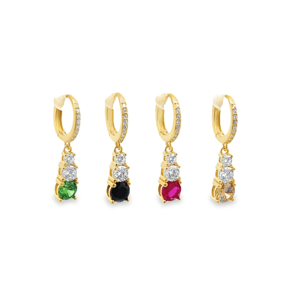 Orecchini Cerchietto con 3 Punti Luce Pendenti, Argento s925