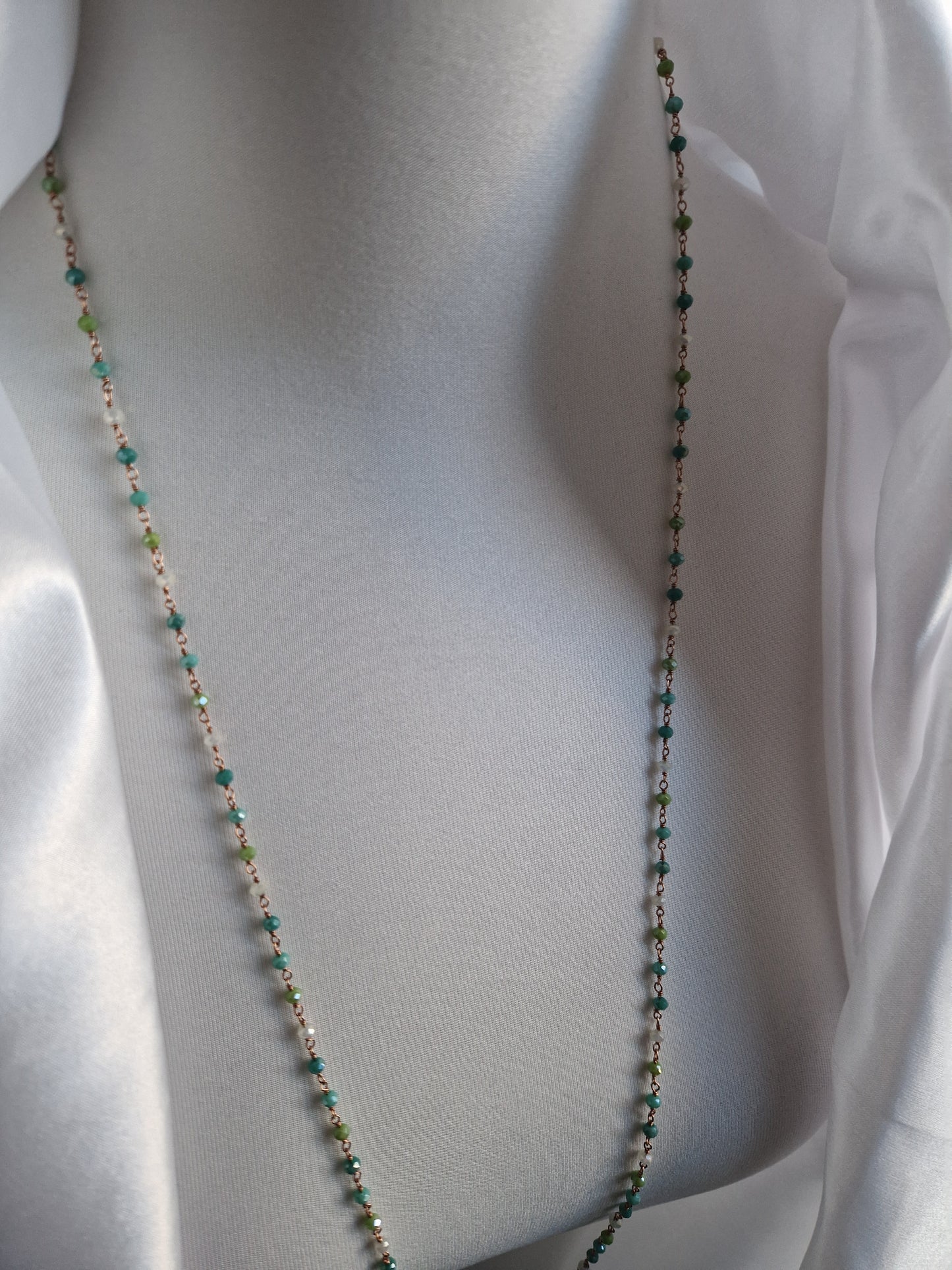 Rosary Style Necklace, Mixed Green, S925 Silver