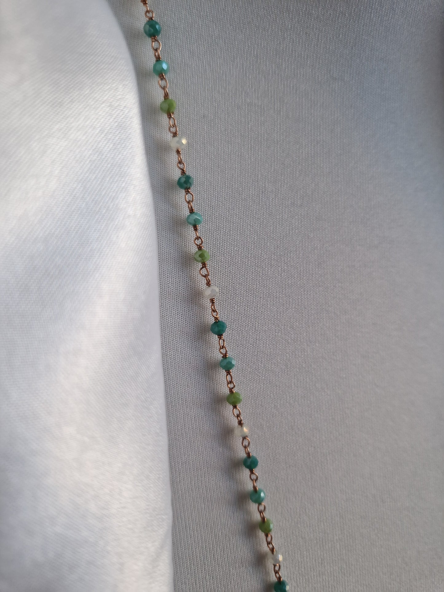 Rosary Style Necklace, Mixed Green, S925 Silver