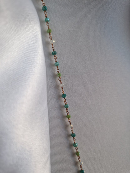 Rosary Style Necklace, Mixed Green, S925 Silver