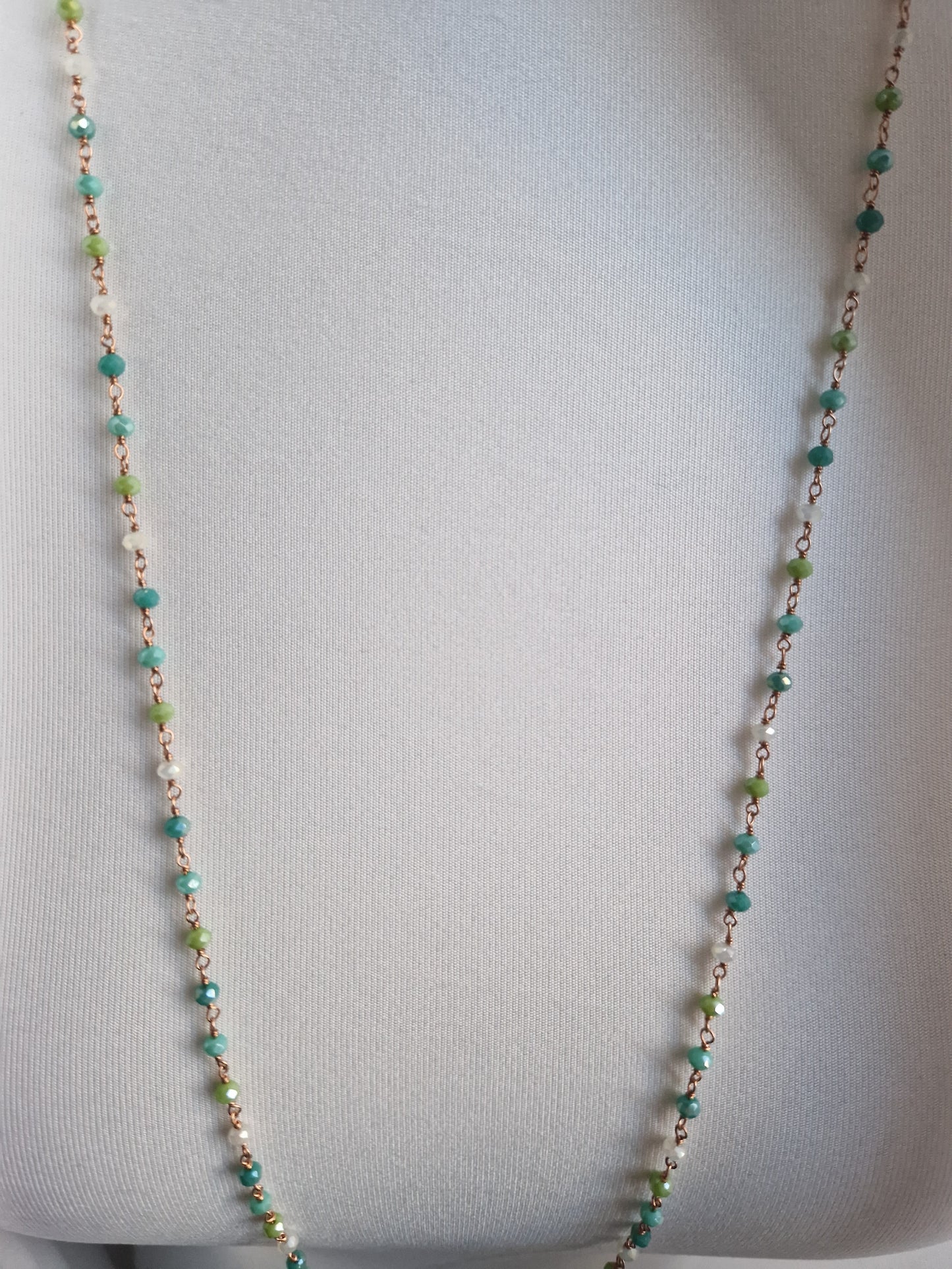 Rosary Style Necklace, Mixed Green, S925 Silver