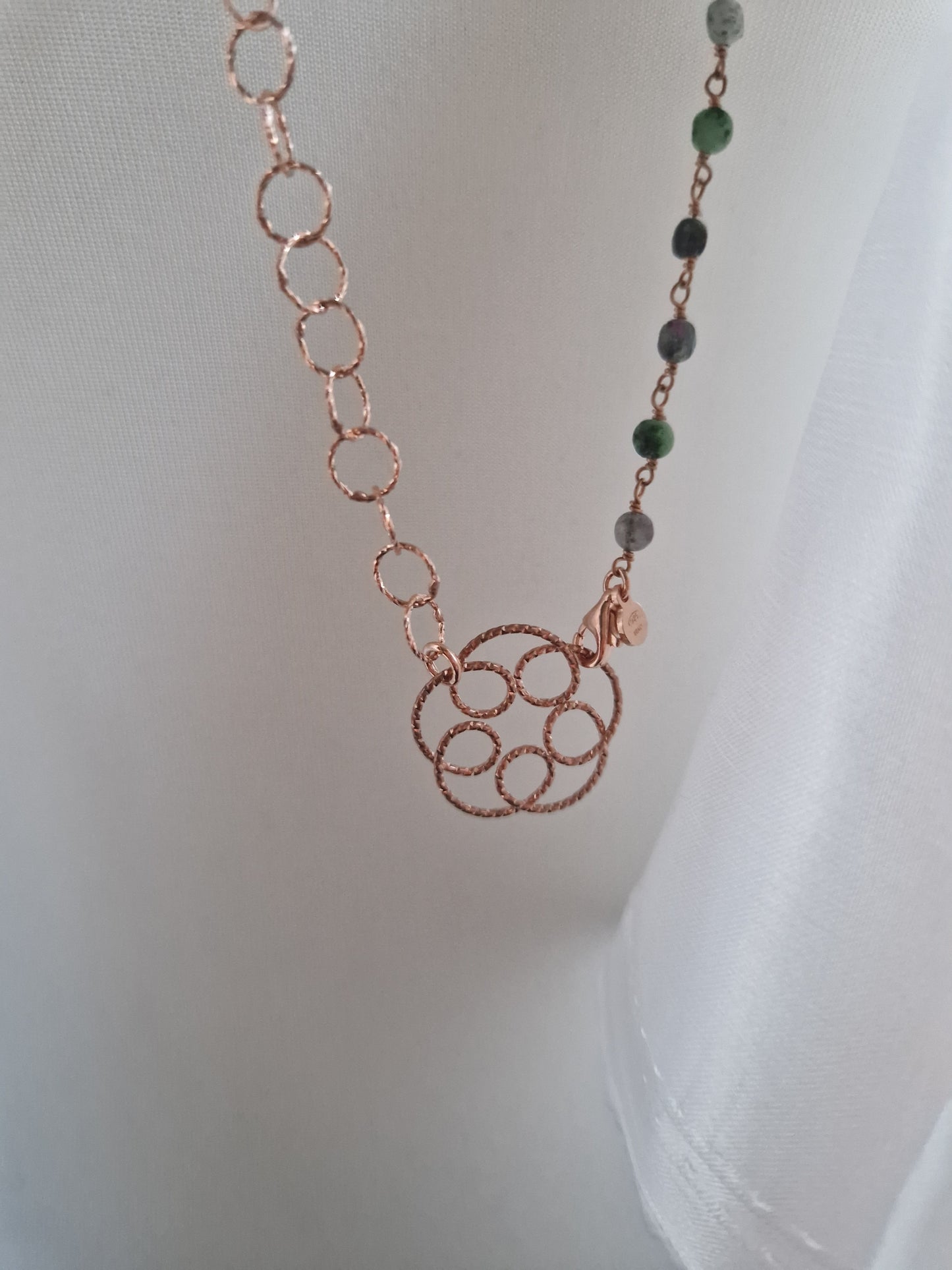 Long Necklace in Zoisite Stones and Diamond Silver