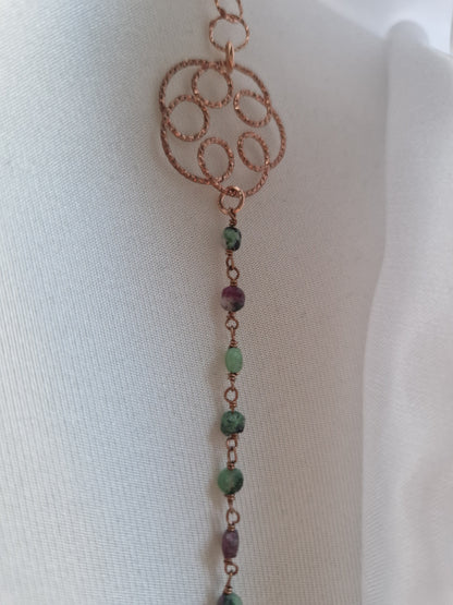 Long Necklace in Zoisite Stones and Diamond Silver