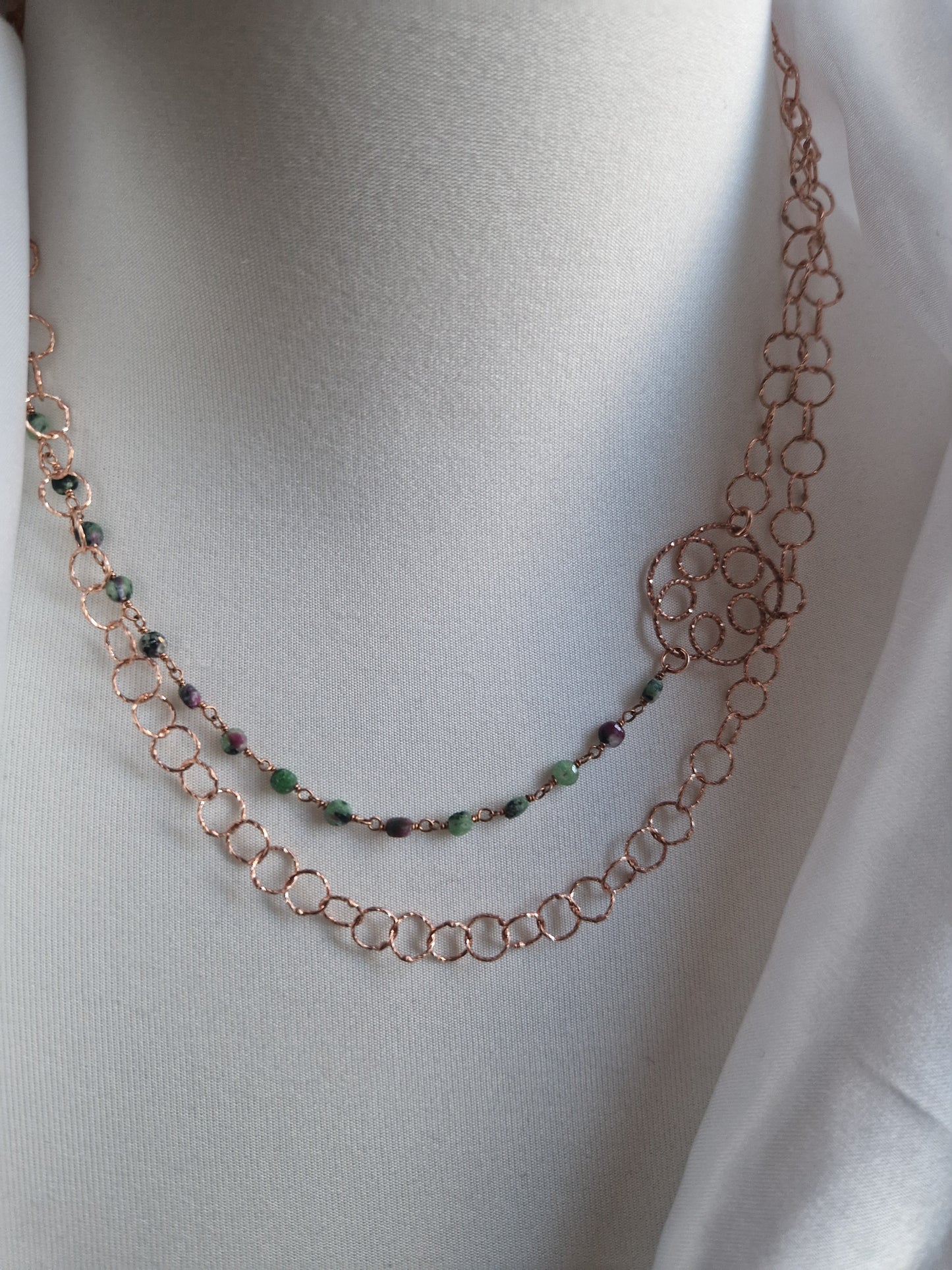 Long Necklace in Zoisite Stones and Diamond Silver