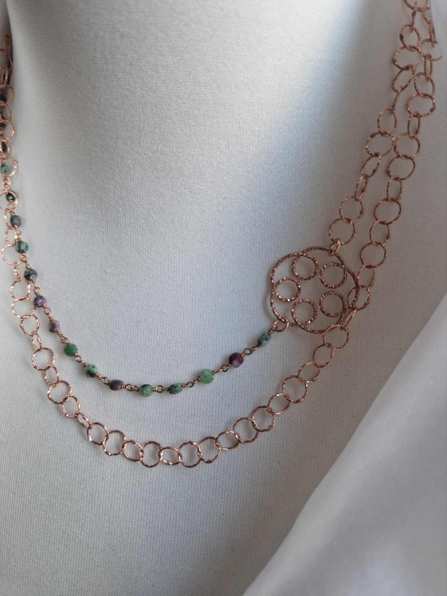 Long Necklace in Zoisite Stones and Diamond Silver