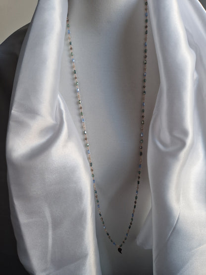 Rosary Style Necklace, Sage Green and Pearls, with Wing Pendant