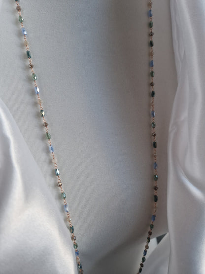 Rosary Style Necklace, Sage Green and Pearls, with Wing Pendant