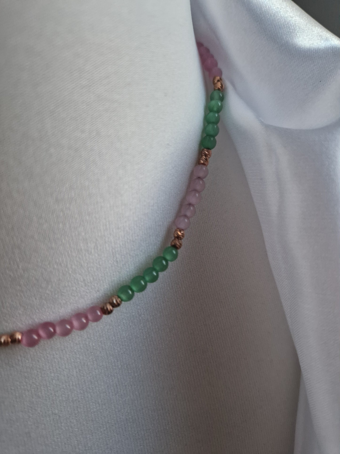 Pink and Green Agate Beads Necklace, S925 Silver