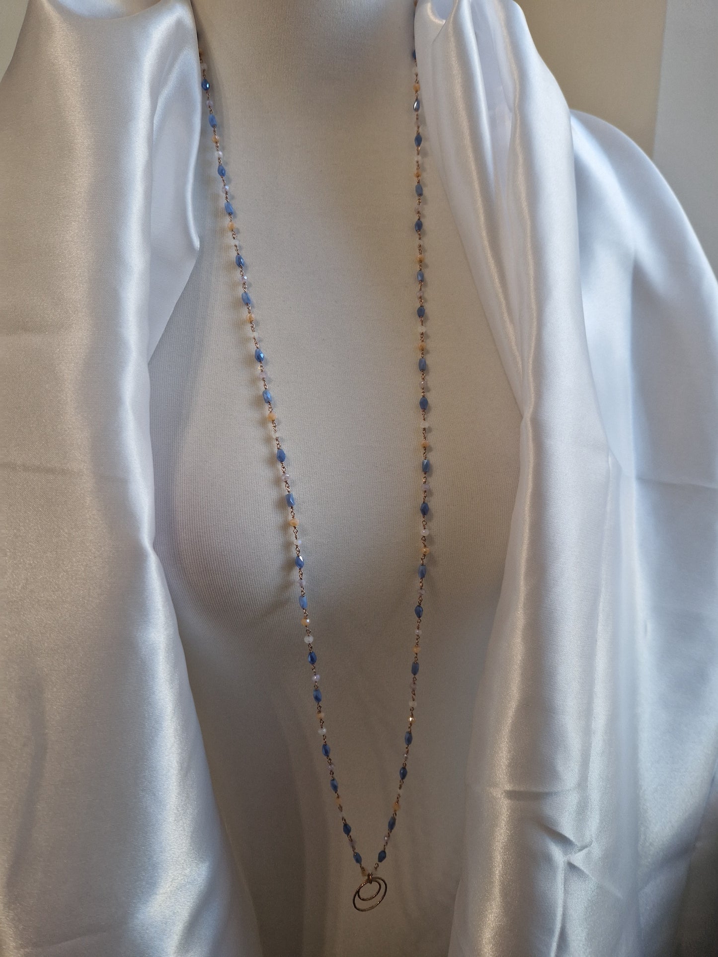 Rosary Style Necklace, Sage Green and Pearls, with Wing Pendant