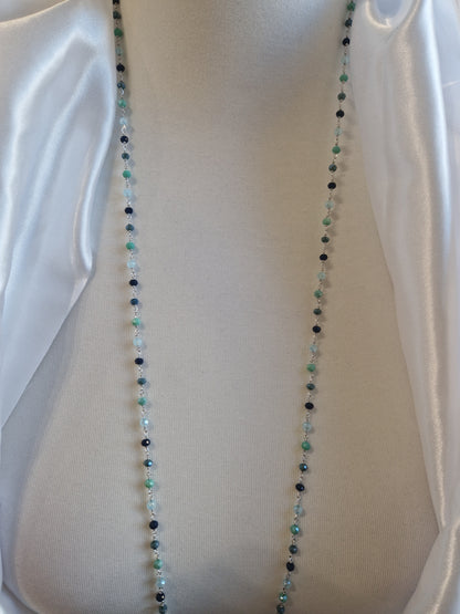 Rosary Style Necklace, Sage Green and Pearls, with Wing Pendant