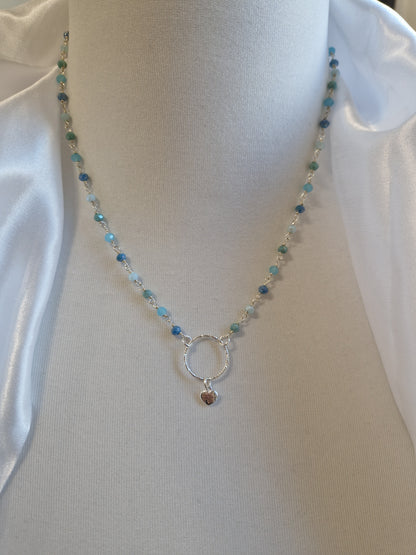 Rosary Style Necklace, Sage Green and Pearls, with Wing Pendant