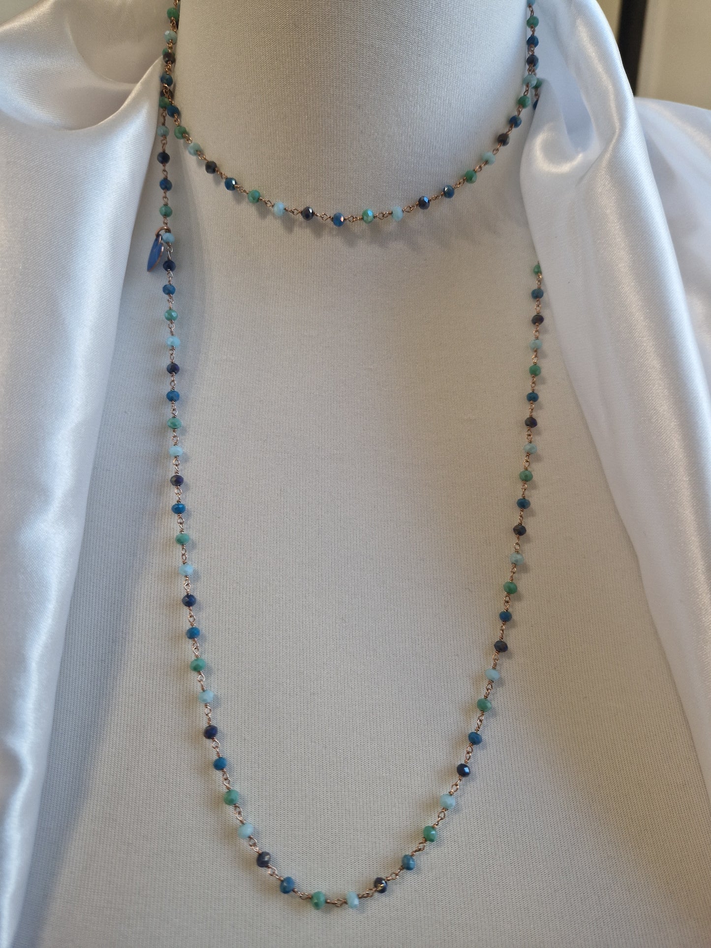 Rosary Style Necklace, Sage Green and Pearls, with Wing Pendant