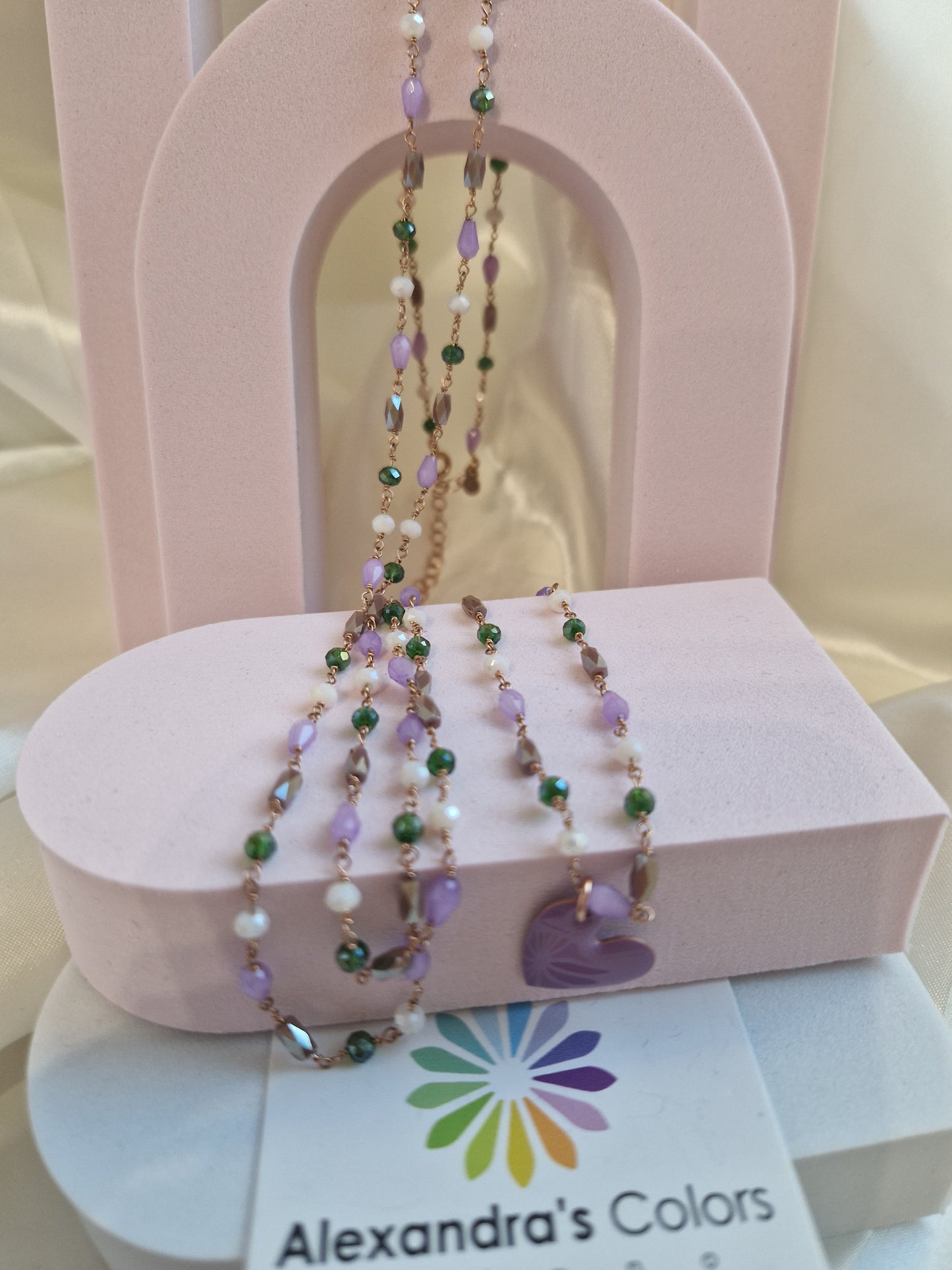 Rosary Style Necklace, Sage Green and Pearls, with Wing Pendant