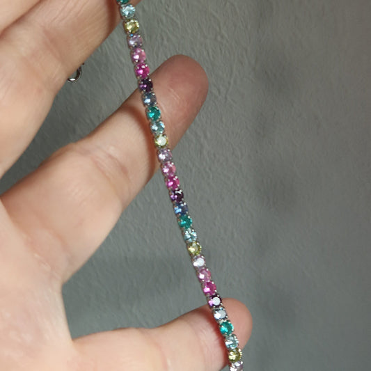 Bracciale Tennis Rainbow 3mm, in Argento S925 e Zirconi Rainbow Paraiba