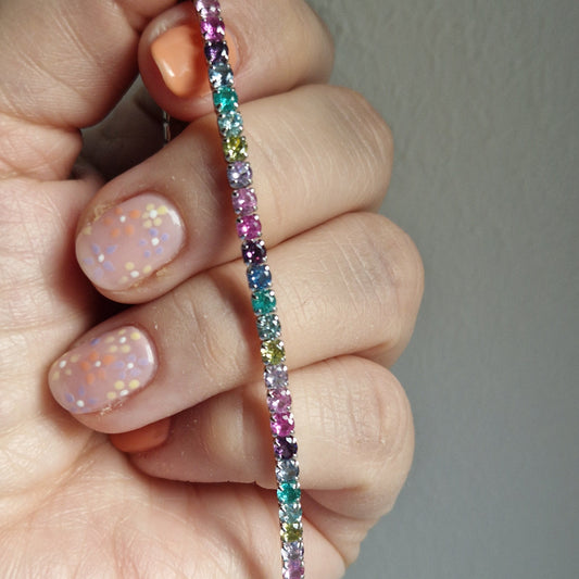 Bracciale Tennis Rainbow 3mm, in Argento S925 e Zirconi Rainbow Paraiba
